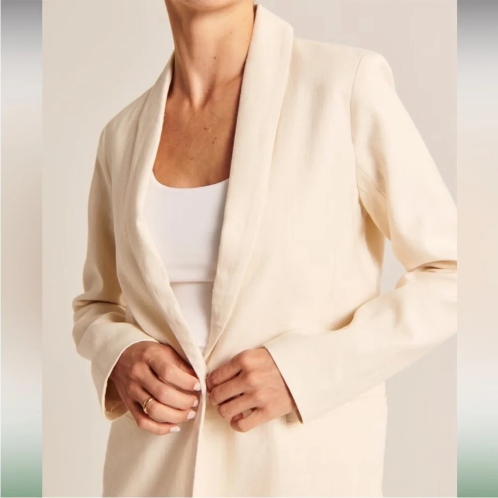 Abercrombie & Fitch Linen-Blend Shawl Cream Collar Blazer size medium chic - Picture 3 of 11